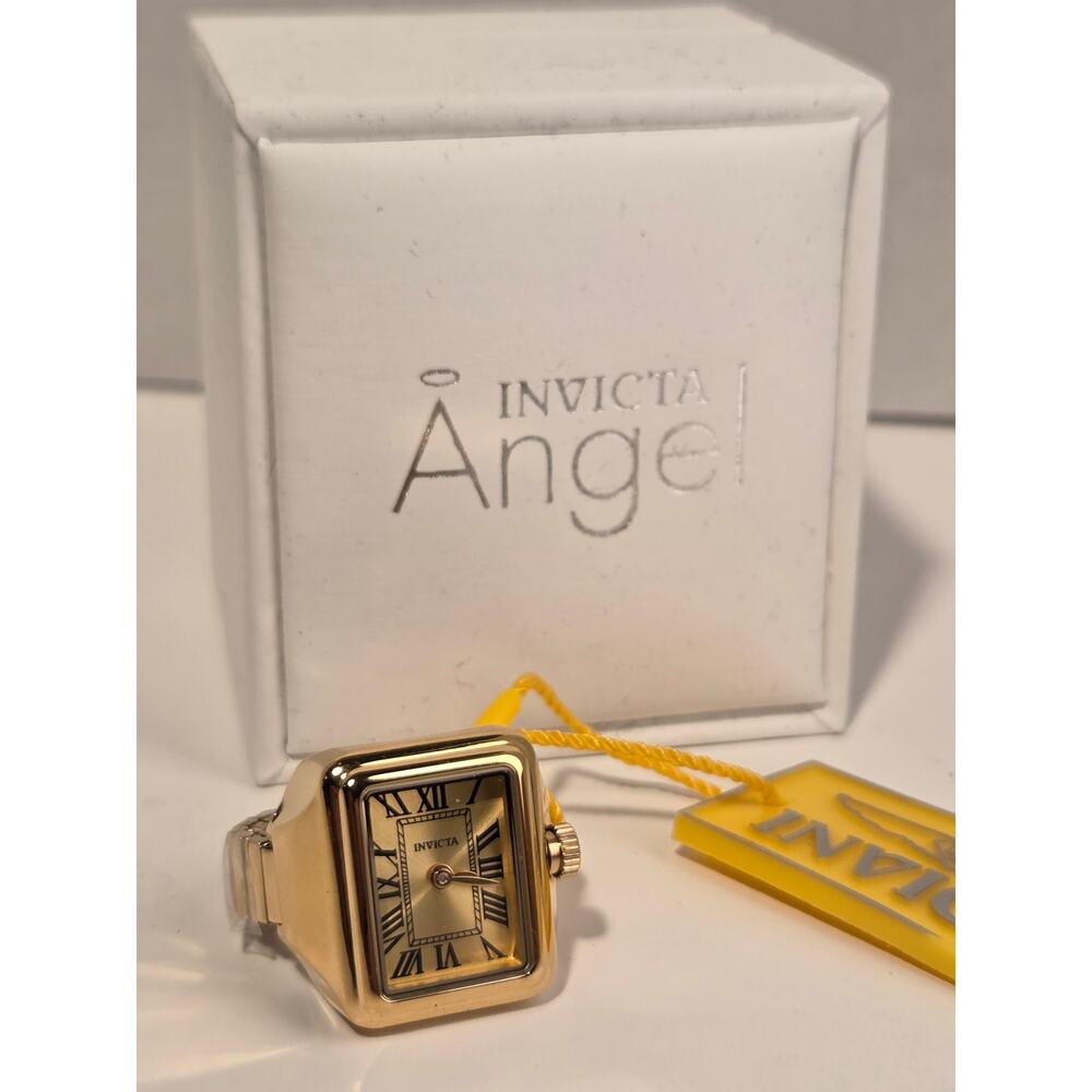 Invicta Mini Angel Gold Tone Ring Watch Quartz Square Roman Numeral New Box - Picture 4 of 5